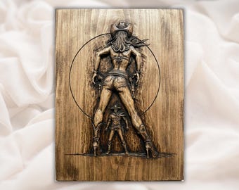 Cowgirl Western 3D Relief STL | Aspire, VCarve Pro, Carveco, Fusion 360, ArtCAM | Sexy Cowgirl Wall Art Panel | Rodeo Ranch Decor