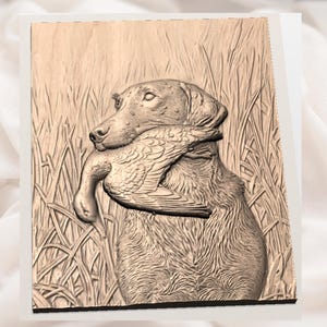 Retriever With Duck 3D Relief STL view 3