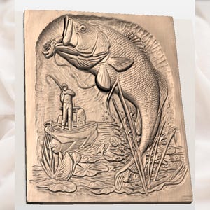 Largemouth Bass Fishing 3D Relief STL view 3