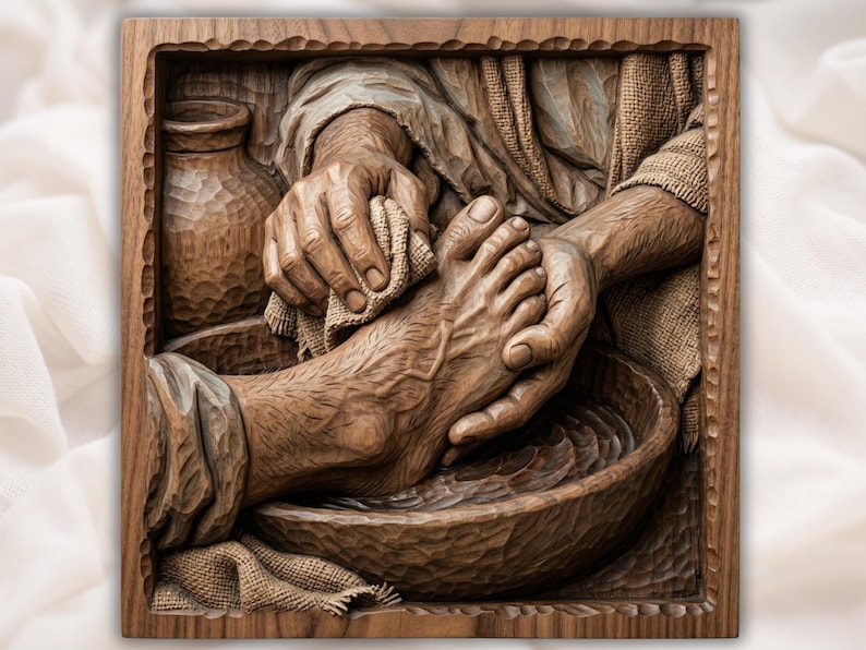 Jesus Washing Feet 3D Relief STL