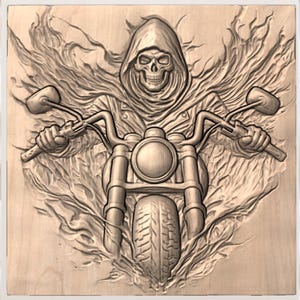 Skeleton Biker 3D Relief STL view 3