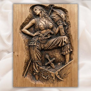 Pirate Girl 3D Relief STL view 1