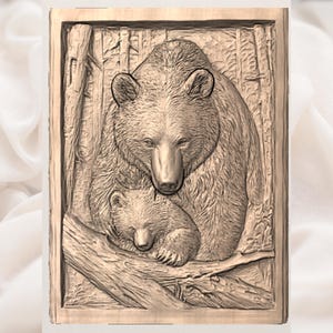 Bear and Cub 3D Relief STL File view 3