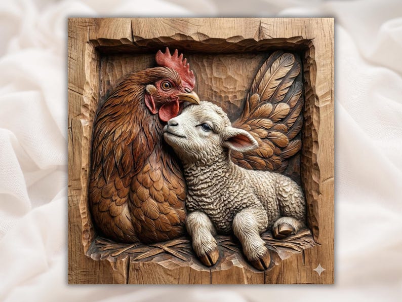 Hen and Lamb 3D Relief STL