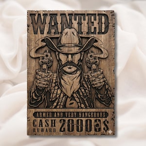 Wanted Poster Outlaw 3D Relief STL view 1