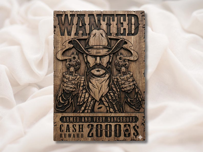 Wanted Poster Outlaw 3D Relief STL