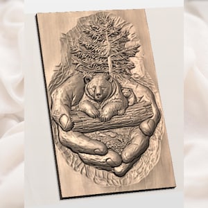 Bear in Caring Hands 3D Relief STL view 2