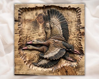 Flying Ducks 3D Relief STL | Pair Mallard Ducks CNC Wood Carving File | Wildlife Wall Art STL | 3D Print + Laser Engraving
