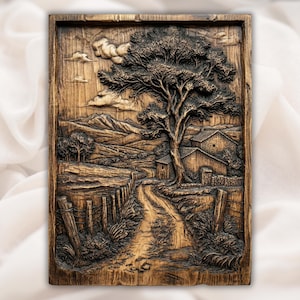 Country Road Farmhouse 3D Relief STL view 1