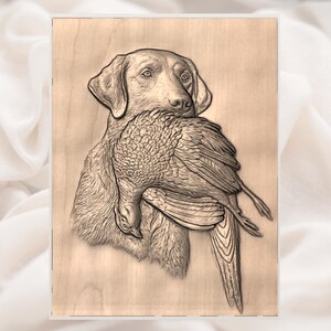 Retriever With Pheasant 3D Relief STL view 3