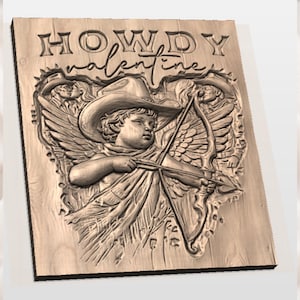 Howdy Valentine Cupid Cowboy 3D Relief STL view 2