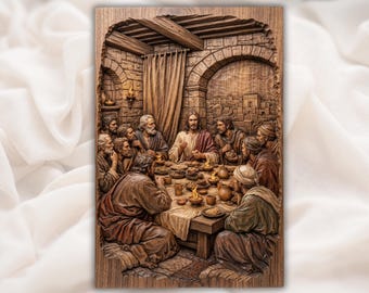 Last Supper 3D Relief STL for CNC Router | Jesus and Disciples Wood Carving Panel | Christian Wall Art | Christian Communion Scene STL