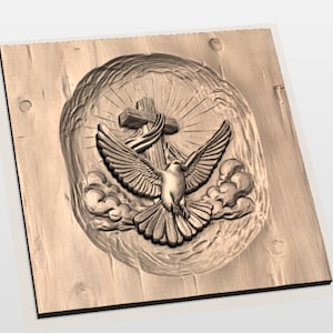 Holy Spirit Dove Cross 3D Relief STL view 3