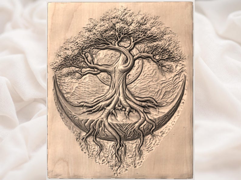 Lebensbaum STL | Keltische Baum Relief Kunst | Mond Baum Wand Dekor | Kunstwerk | Holzschnitzerei Design | Boho Plaque-Datei Bild 2