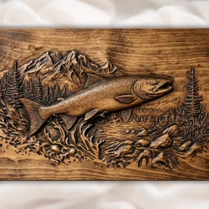 Salmon Fish 3D Relief STL view 1
