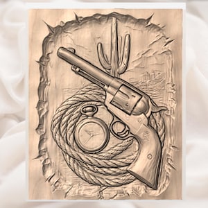 Western Pocket Watch & Lasso Relief STL view 2