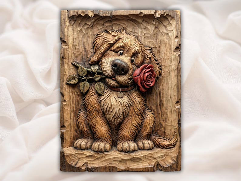 Cute Puppy with Rose Relief STL