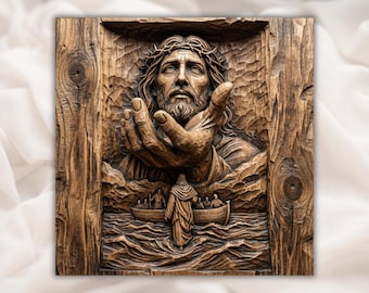 Hand of Jesus Reaching Out 3D Relief STL | Salvation Faith Wall Art | CNC Wood Carving Christian Panel | Scripture Church Decor Faith Gift
