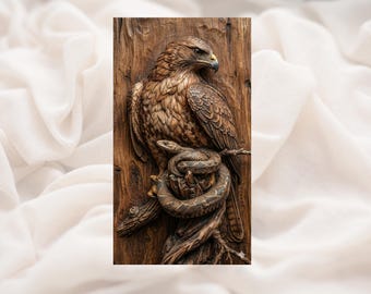 Hawk & Snake 3D Relief STL | Predator Wildlife Nature Wall Art Panel | CNC Router Aspire, VCarve Pro, Carveco, Fusion 360, ArtCAM
