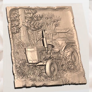 Vintage Tractor 3D Relief STL view 2