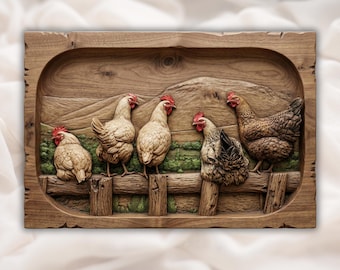Chicken Coop STL | Hen Fence Relief | Farmhouse Wall Decor | Rustic Country Art | Barnyard Scene Design | Country Kitchen Decor