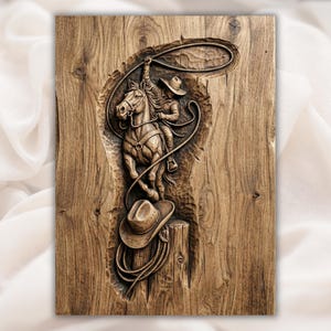 Cowboy Rodeo 3D Relief STL view 1