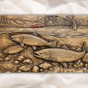 Trout Trio 3D Relief STL view 1