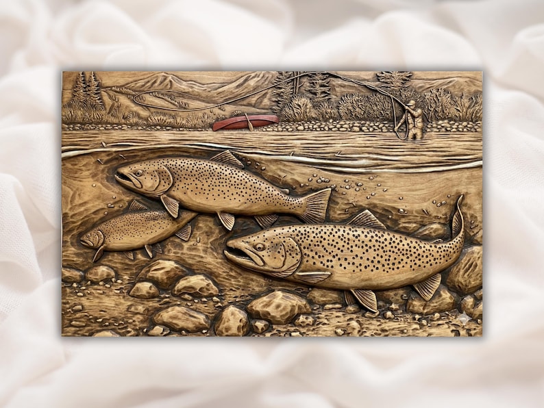 Trout Trio 3D Relief STL