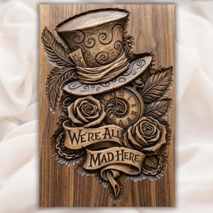 Mad Hatter Quote 3D Relief STL view 1