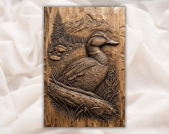 Duck Mountain Lake 3D Relief STL File | Waterfowl Wildlife Wood Grain CNC Carving | Aspire, VCarve Pro, Carveco, Fusion 360, ArtCAM