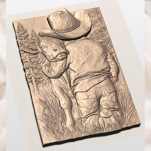 Cowboy Hugging Calf 3D Relief STL view 3