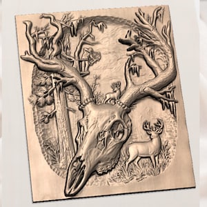 Whitetail Deer Skull Scene STL view 2