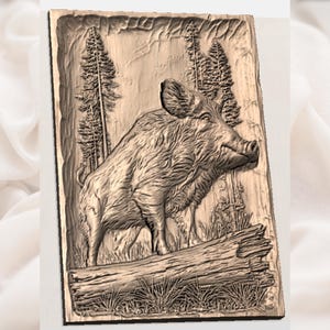 Wild Boar Wood Carving STL File view 2