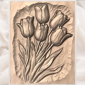 Tulip Flowers Relief STL view 3