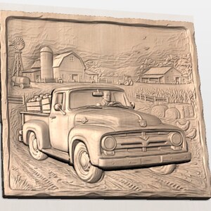 Vintage Truck 3D Relief STL view 2