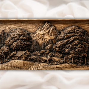 Mountain Forest Cabin 3D Relief STL view 1