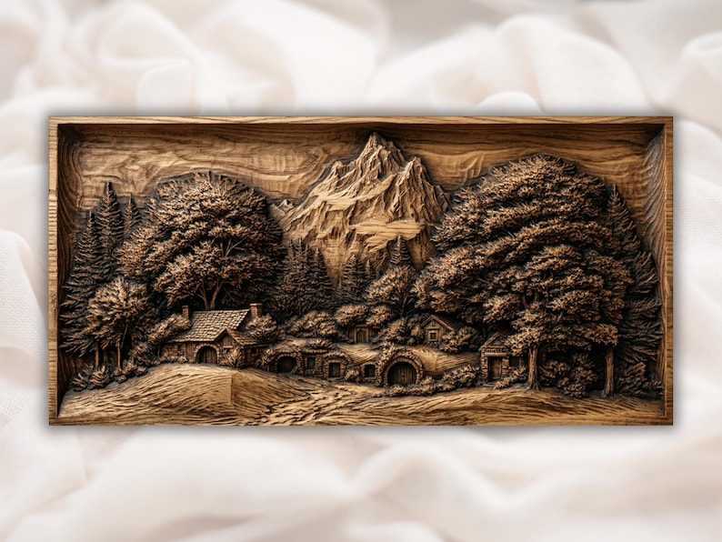 Mountain Forest Cabin 3D Relief STL