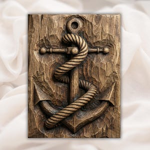 Anchor With Rope 3D Relief STL File view 1