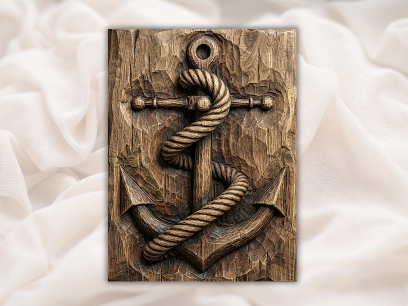 Anchor With Rope 3D Relief STL File