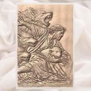 Jesus the Good Shepherd 3D Relief STL File view 3