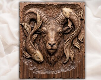 Ram Koi Fish STL | Wildlife Wall Art |Bighorn Sheep and Koi STL | Animal Bas Relief CNC Design | Rustic Wood Carving Model | Lodge Wall Art
