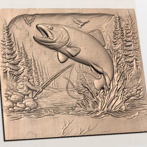 Trout Fishing Scene STL view 3