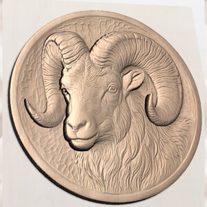 Round Ram Head 3D Relief STL view 2