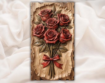 Rozenboeket 3D STL-reliëf | Gebeeldhouwd houtnerf CNC-freesbestand | Basreliëf wandpaneel met bloemen voor 3D-printen | Cadeaudecoratie