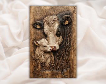 Cow & Calf 3D Relief STL | Farm Animal Rustic Wall Panel | Aspire, VCarve Pro, Carveco, Fusion 360, ArtCAM| Home Decor