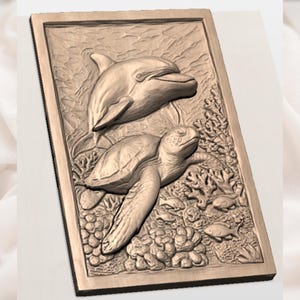 Sea Turtle & Dolphin 3D Relief STL view 2