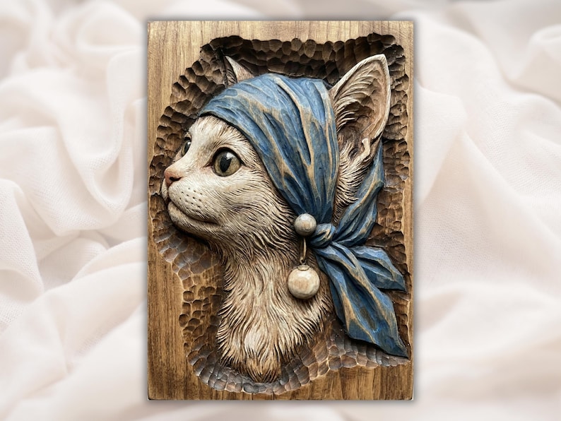 Cat with Headscarf 3D Relief STL
