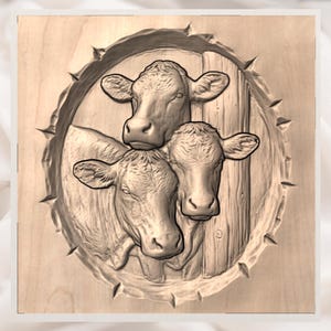 Cow Family 3D Relief STL view 2