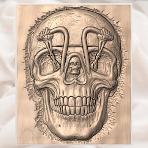 Biker Skull 3D Relief STL view 2