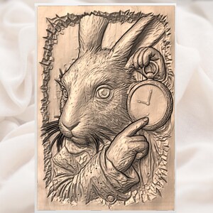 White Rabbit with Pocket Watch 3D Relief STL view 2